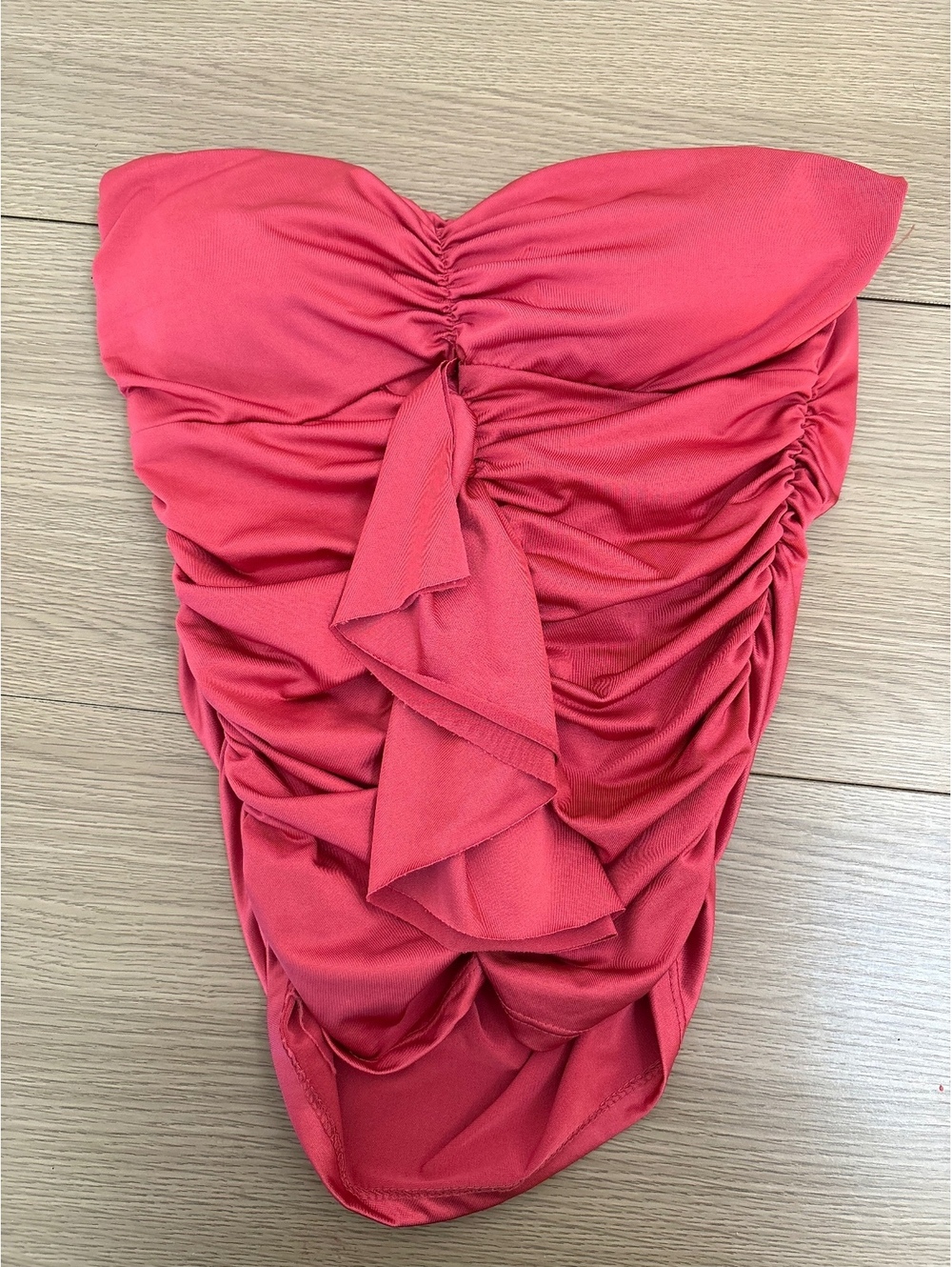 Y2K Vintage Wet Seal Pink Ruched Tube Top Front Ruffle Detail